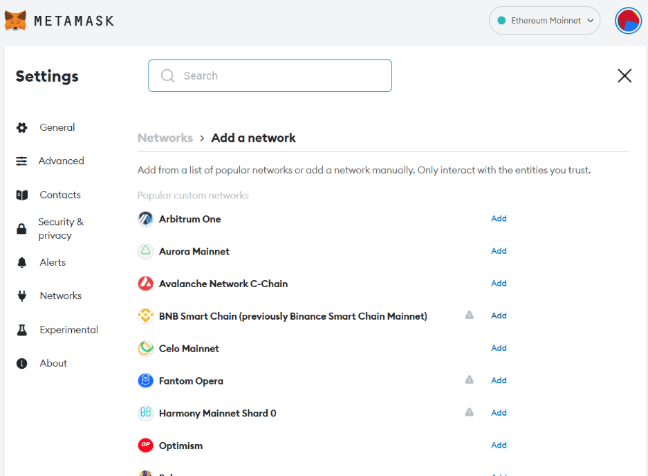 Adding BNB Smart Chain Mainnet