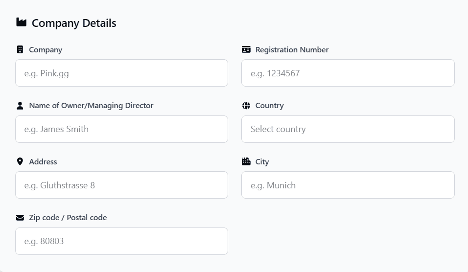 Filling company and legal information