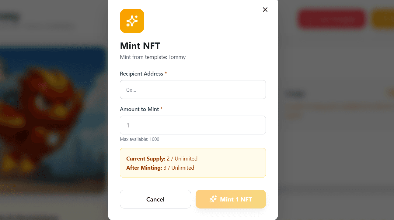 Minting specific number of NFTs to a wallet address