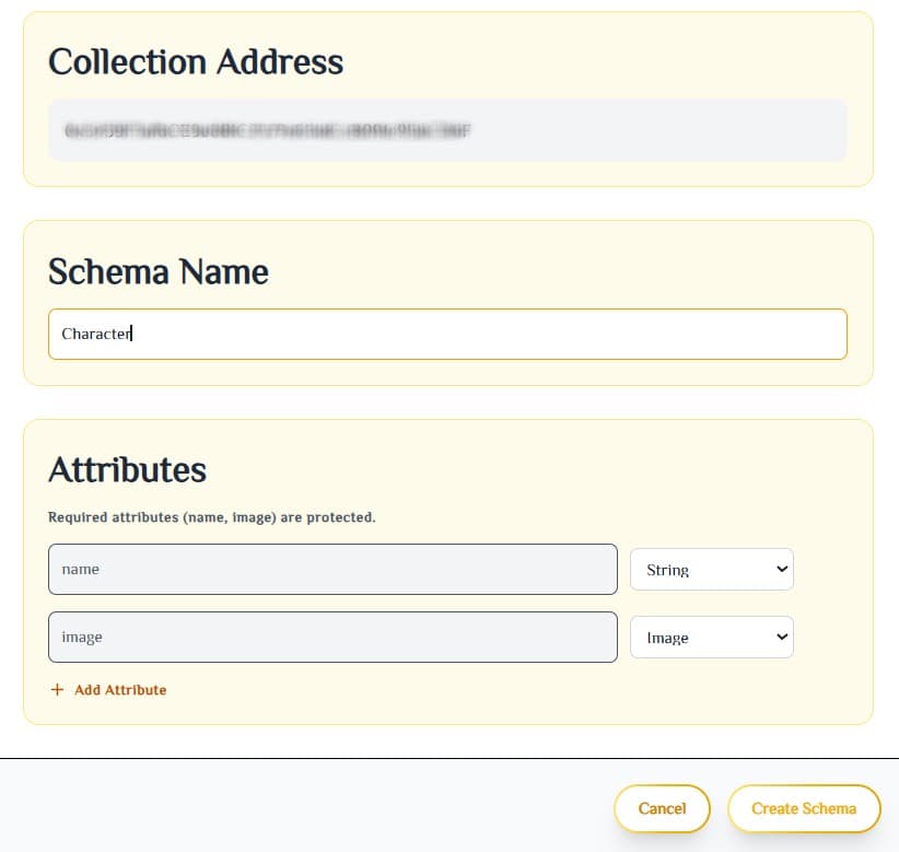 Creating a new schema with attributes